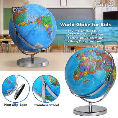 #ad World Globe 12 inch Earth Ocean 720° Rotating World Map Geography W Steel Stand $44.52