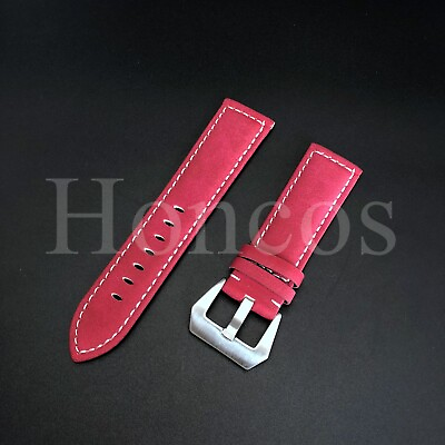 #ad 18mm 20mm 22mm 24mm Universal Vintage Genuine Leather Watch Strap Band Red $13.99