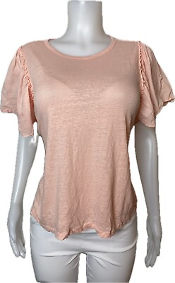 #ad Loft Linen Top M Pink Blouse Cap Sleeve Round Neck $19.99