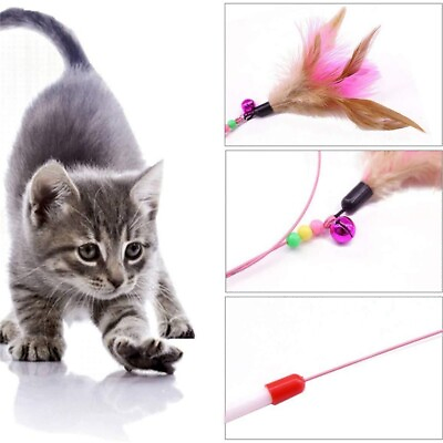 #ad Interactive Dangle Teaser Cat Play Kitten Toy Cat Feather Toys Stick Wand $6.04
