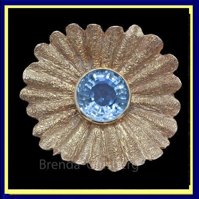 #ad Vintage Retro Brooch Flower Textured 18k Gold Aquamarine French Unisex 7017 $2250.00