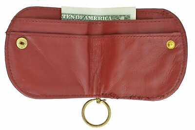 #ad Red Womens Genuine Leather Ladies Coin Change Purse Money Holder With Key Ring $9.99