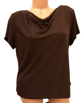 #ad Briggs new york brown cowl neck short sleeve spandex stretch top 1X $13.99