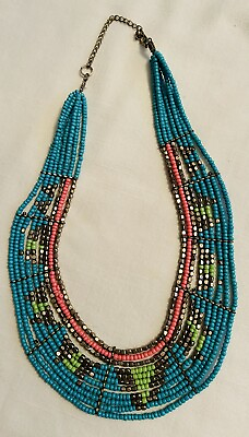 #ad Native American Style Faux Coral amp; Turquoise Multi Strand Necklace MA22 $18.99