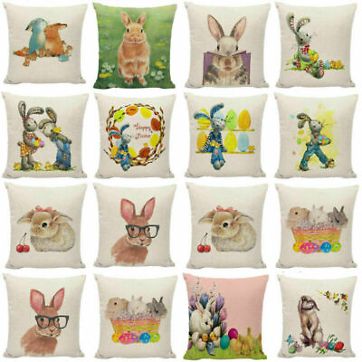 #ad 18quot; Linen Case Pillow Easter Cushion Cover For Sofa Bed Home Decoration Festival $6.98
