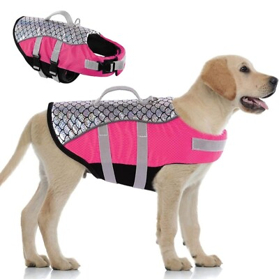 #ad Dog Life Jacket High Floatation Pet Life Vest Refelective Cute Fish Scale for Sw $17.99