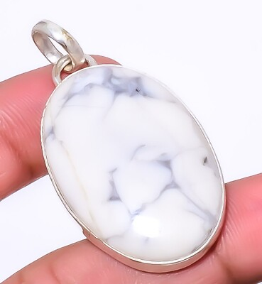 #ad Gift For Her 925 Sterling Silver Natural Howlite Jewelry White Pendant 1.87quot; $15.59