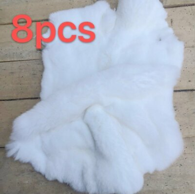 #ad 8x White Naturally Skin Rabbit Fur Skin Tanned Leather Hides Craft Pelts Decor $56.99