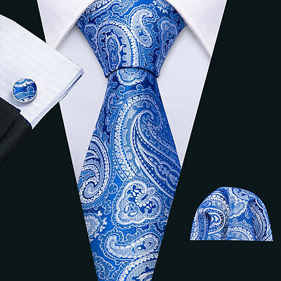 #ad Mens Silk Ties Blue Red Black Gold Solid Paisley Striped Tie Necktie Set Wedding $9.99