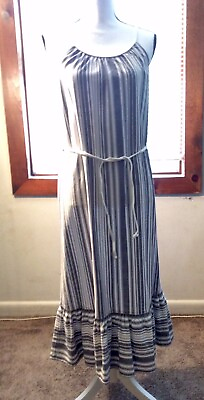 #ad Vince Camuto Blue Dobby Ruffle Hem Striped Halter Midi Dress Size XSmall $33.60