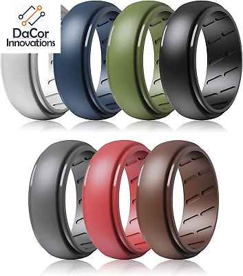 #ad Silicone Ring Men 2 or 7 Pk Rubber Wedding Bands Step Edge Airflow Inner Grooves $8.95