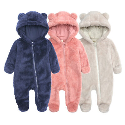 #ad Newborn Baby Boys Girls Bear Hooded Zip Romper Jumpsuit Bodysuit Clothes Outfits $34.19