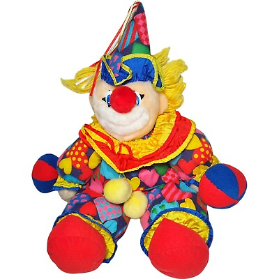 #ad 17quot; Vtg Kuddle Me Toys Plush Clown Stuffed Animal Toy Satin Balls Hearts Sitting $44.00