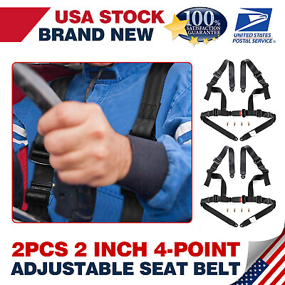 #ad 2Pcs Modigt Racing Seat Belts 4 Point 4PT Safety Harness Nylon Adjustable Black $50.99