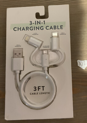 #ad 🌍 3 In 1 Charging Cable3 FtCable LengthWhiteNew ‼️ $11.99