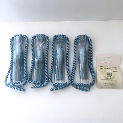 #ad 4x JCP Home Drapery Tie Back Rope Tassels Wedgwood Blue Decorative 20quot; NOS $48.00