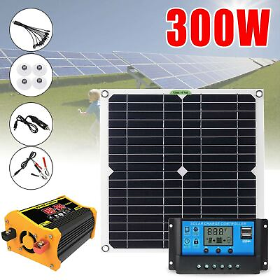 #ad Solar Panel Kit 12V 30 60 100A Solar Controller 300W Car Power Inverter 110 220V $79.71