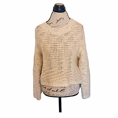 #ad Forever 21 Sweater Womens Chunky Boxy Crop Knit Beige Sz Small Thick Knit Fuzzy $22.22
