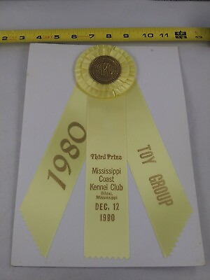 #ad Vintage 1980 DOG SHOW Third Prize Award Ribbon Mississippi Coast AKC Biloxi *9 $14.00