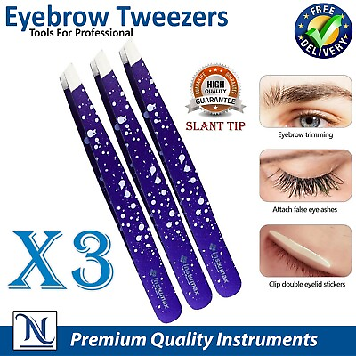 #ad Eyebrow Tweezer Slanted Flat Tip Stainless Steel Facial Hair Remover Clip Makeup $12.75
