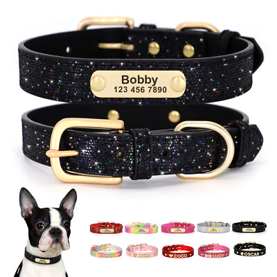 Bling Dog Cat Leather Collar Personalized Custom Name Engraved Letters Charms $13.99