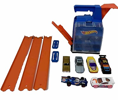 #ad Hot Wheels Track Builder Display Launcher Case Tracks With 6 Cars Playset $17.96