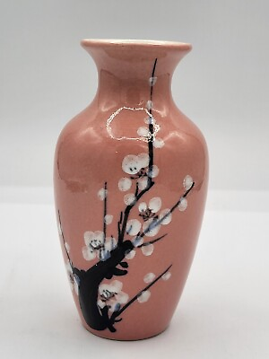#ad Vintage White Sakura Flowers Pink Ceramic Vase Retro Asian Style Cherry Blossom $11.99