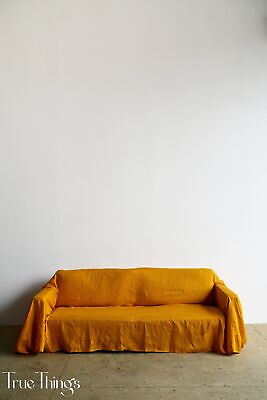 #ad Turmeric linen sofa slipcover Couch throw Softened linen drop couch cover $312.00