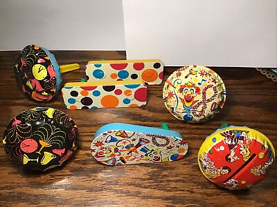 #ad Vintage LOT 7 Tin Litho Toy Metal Noise Makers New Years Eve Party Favors Clowns $19.90