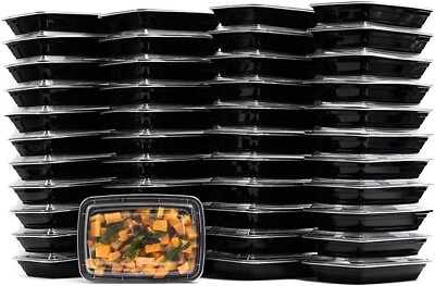 #ad 38 oz Plastic Meal Prep Food Black Containers With Lids Microwavable BPA FREE $34.49