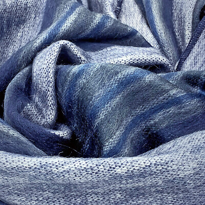 Soft and Warm Blue Striped ALPACA Wool Throw Brushed Blanket 90quot; X 65quot; QUEEN $75.95