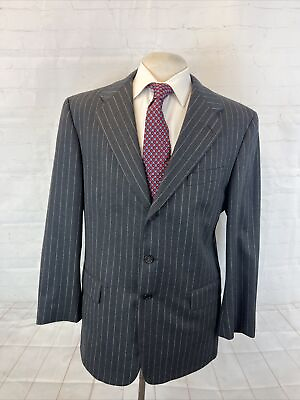 #ad VINTAGE Givenchy Men#x27;s Dark Gray Stripe Wool Suit 44R 33X30 $1895 $200.03
