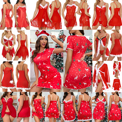 #ad XMAS Sexy Christmas Lingerie Women Red Santa Babydoll Dress Sleepwear Underwear $7.73