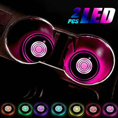 #ad 2x LED Car Cup Holder RGB Light Mat Pad Drink Coaster Decoration Car Accessories AU $12.99
