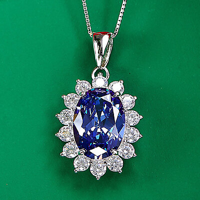 #ad 6.4 Carat Oval Tanzanite Sterling Silver Pendant Necklace 18quot; Chain Necklace $35.99
