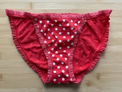 #ad Victoria#x27;s Secret Cotton Lingerie Polka Dot String Bikini Panties Red Size M $17.99