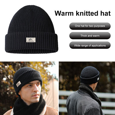 #ad Men Women Knitted Hat Beanie Cap Cuff Brimless Winter Warm Fashion Dual use Hat $11.35