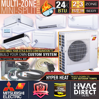 #ad Mitsubishi H2i 2 3 Zone 24K BTU 15.5 19 SEER Hyper Heat Pump Mini Split System $4792.75