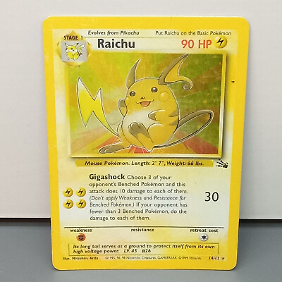 #ad Raichu #14 Pokemon Fossil Holo WoTC MP Pokémon Card $10.47