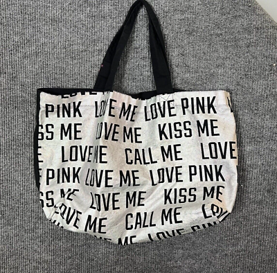 #ad Victoria Secret PINK Silver Tote Bag Preowned 25quot; wide 17quot; deep $11.99