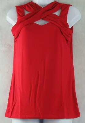 #ad INC International Concepts Women#x27;s Crisscross Cutout Top Real Red Small S $8.99