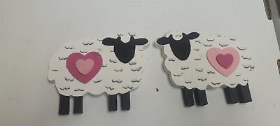 #ad Small Wooden Decorative Sheep Set Of 2 $10.99