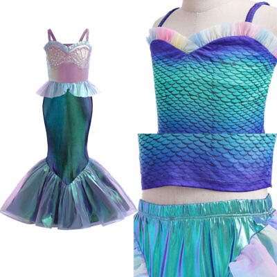 #ad Kids Girls Mermaid Dress Ruffle Mermaid Costume Princess Dress Up Cosplay Gift $22.31