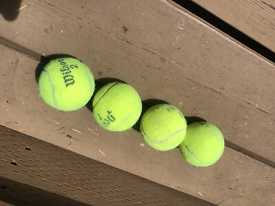 #ad 4 TENNIS BALLS in good okay condition Great for DOG TOYSWALKERS $4.00