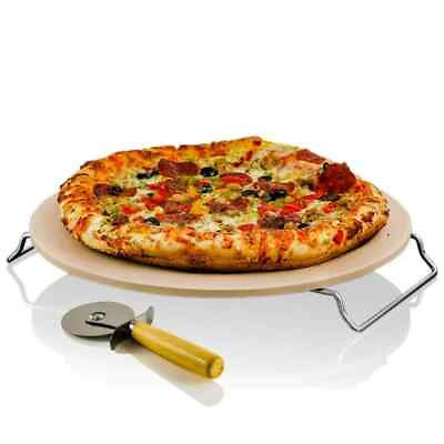 #ad Ceramic Pizza Stone 13 Thermal Shock Resistance Multi Purpose Rack Handle Cutter $14.07