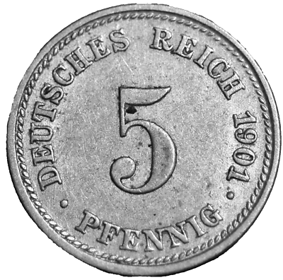 #ad Germany Empire 5 Pfennig 1901 D KM# 11 $11.20