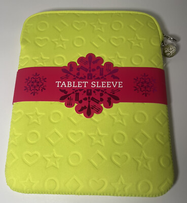 #ad NEW Neon Tablet Sleeve Embossed Electronics Case Yellow Zipper Top 8 X 10” $13.49