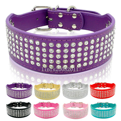 2quot; Wide Leather Rhinestone Dog Collars Bling Diamonds for Large Dogs Labrador $17.99