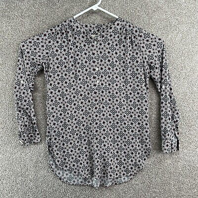 #ad LOFT Women#x27;s Blouse Size Extra Small White Black Floral Long Sleeve Front Button $7.48