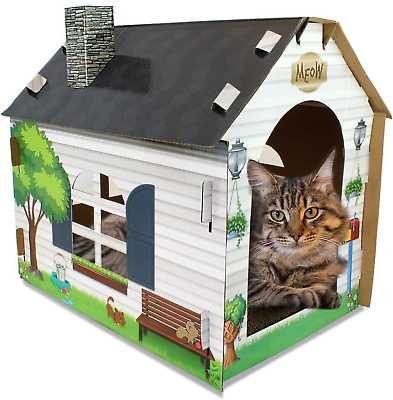 #ad ASPCA Cardboard Cat House Hideaway Playhouse with Cat Scratcher Scratching Pa... $90.59